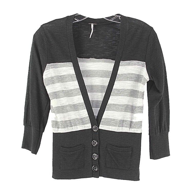 Poof Girl Sz 14 Black Gray White Stripe Front Pocket Cardigan