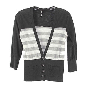 Poof Girl Sz 14 Black Gray White Stripe Front Pocket Cardigan