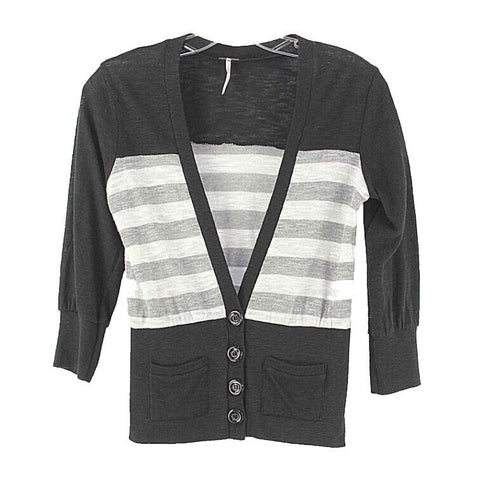 Poof Girl Sz 14 Black Gray White Stripe Front Pocket Cardigan