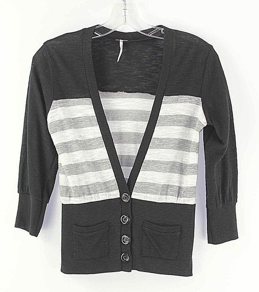 Poof Girl Sz 14 Black Gray White Stripe Front Pocket Cardigan
