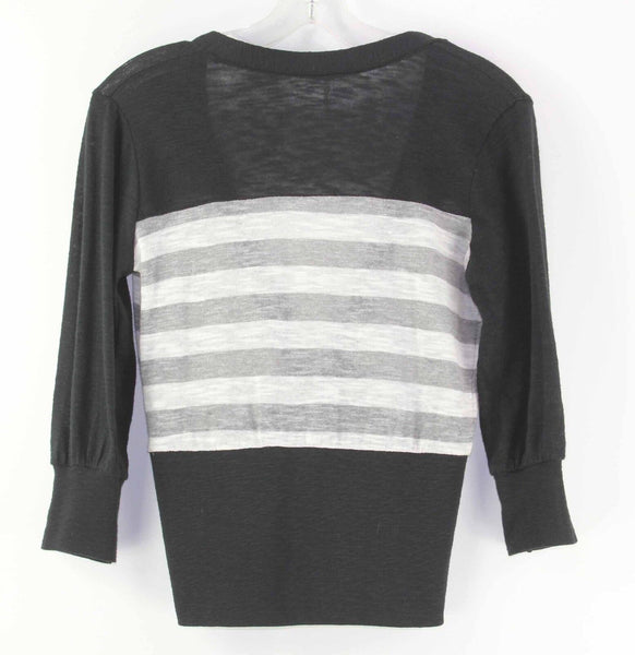 Poof Girl Sz 14 Black Gray White Stripe Front Pocket Cardigan