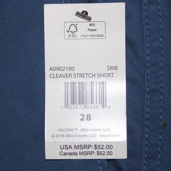 Volcom Shorts NEW $52 Cleaver Sz 28 x 9 Navy Blue Stretch Cotton Elastane Shorts