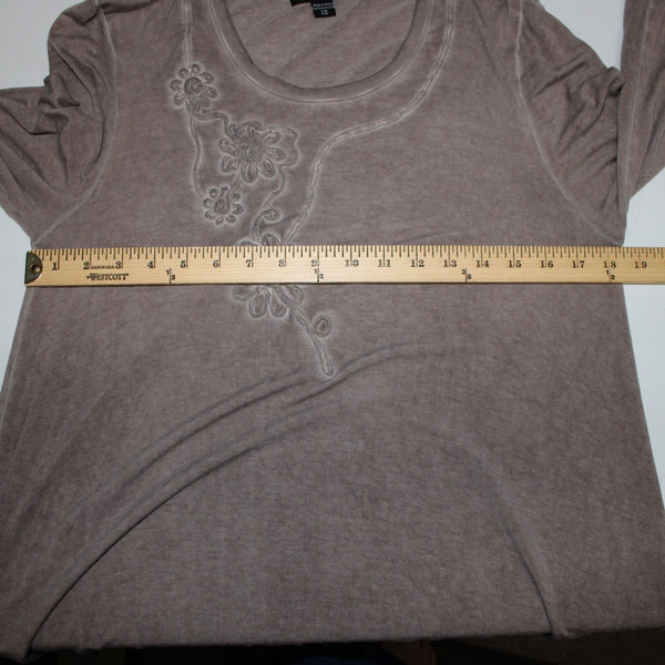 Charlie Paige Top Sz S/M Brown Floral Asymmetrical Tunic Rayon Spandex Top