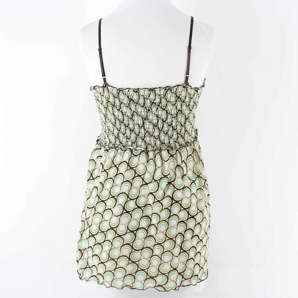 Max Studio Sz S Brown Green Multi Smocked Bust Lined Nylon Blend Knit Top