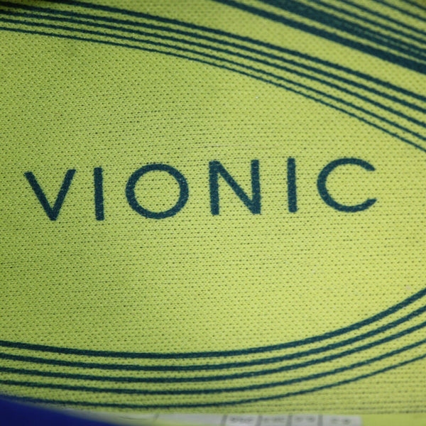 Vionic Sz 8.5 Blue Lime Green Adjustable Strap Fabric Upper Rubber Sole Shoes