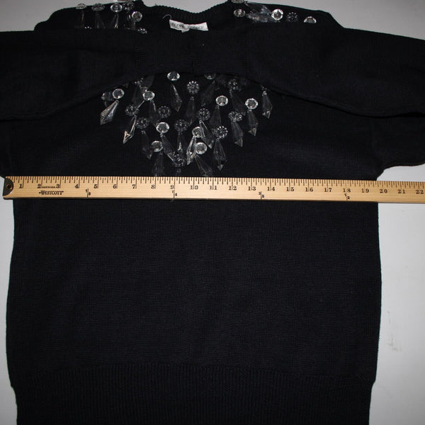 Bonnie Boerer Company Sz S Black Silver Crystals Beaded Ramie Cotton Sweater