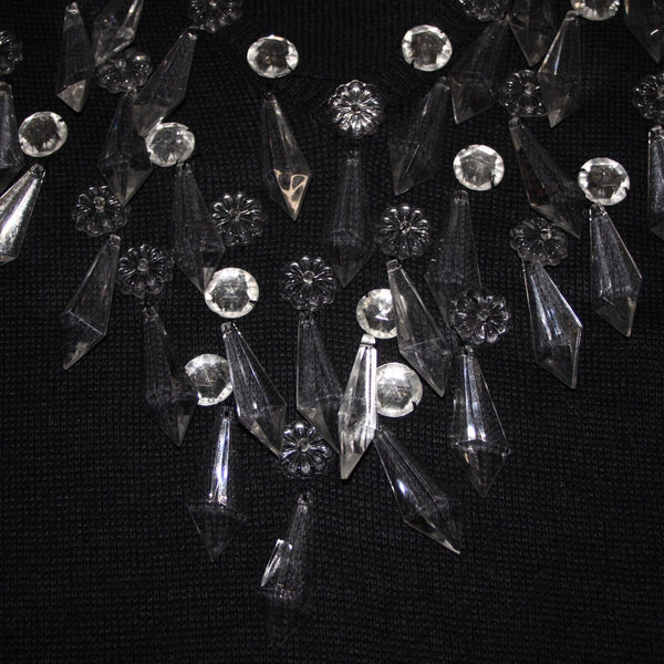 Bonnie Boerer Company Sz S Black Silver Crystals Beaded Ramie Cotton Sweater