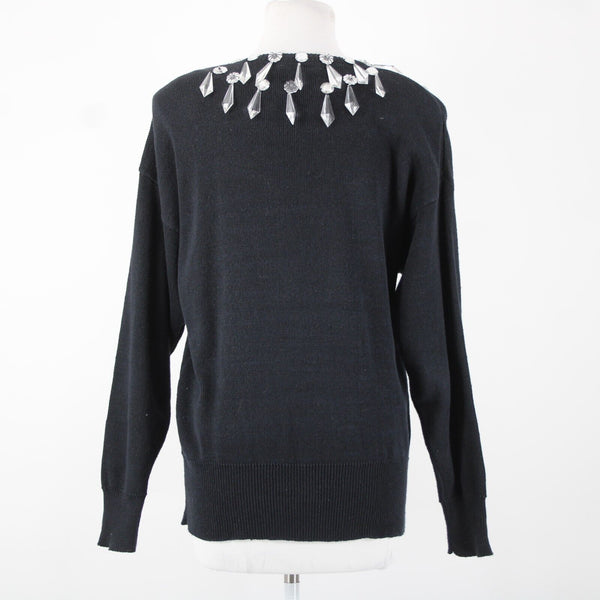 Bonnie Boerer Company Sz S Black Silver Crystals Beaded Ramie Cotton Sweater