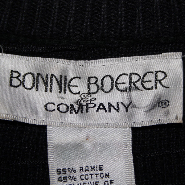 Bonnie Boerer Company Sz S Black Silver Crystals Beaded Ramie Cotton Sweater