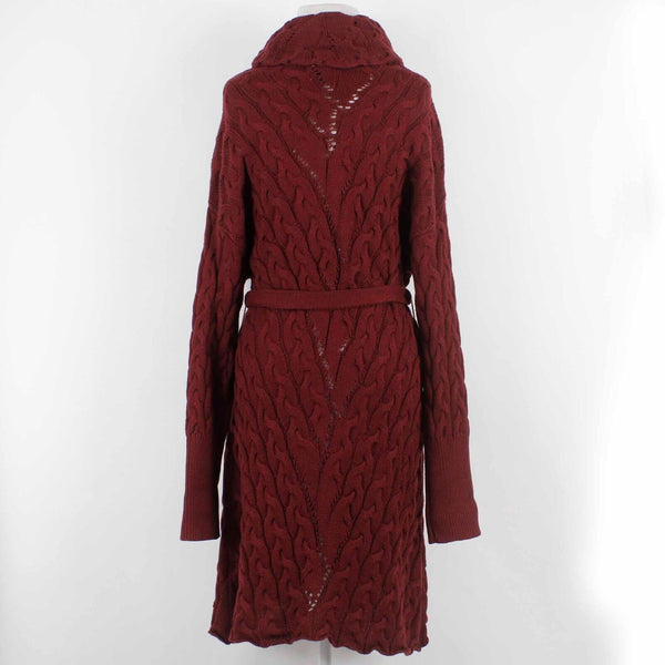 Fate NEW Sz S Burgundy Open Knit Turtleneck Belted Acrylic Cotton Sweater Dress