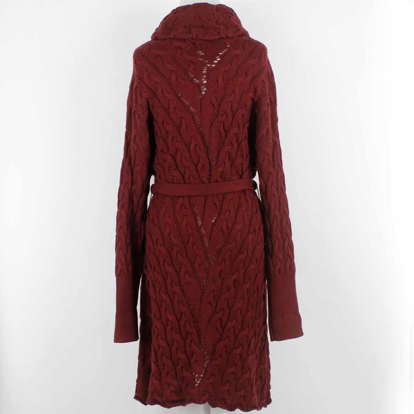 Fate NEW Sz S Burgundy Open Knit Turtleneck Belted Acrylic Cotton Sweater Dress
