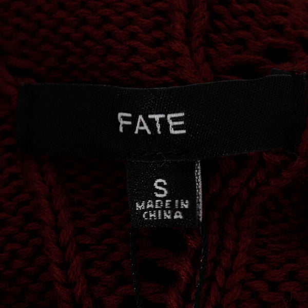 Fate NEW Sz S Burgundy Open Knit Turtleneck Belted Acrylic Cotton Sweater Dress