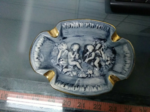 R Capodimonte Blue Cream Gold Trim Bas Relief Ashtray