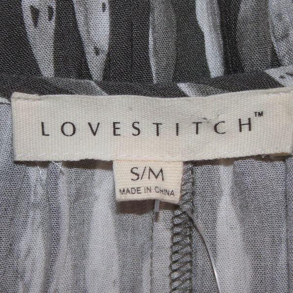 Love Stitch Top NEW $44 Sz S/M Gray White Asymmetrical Tassled 100% Rayon Top