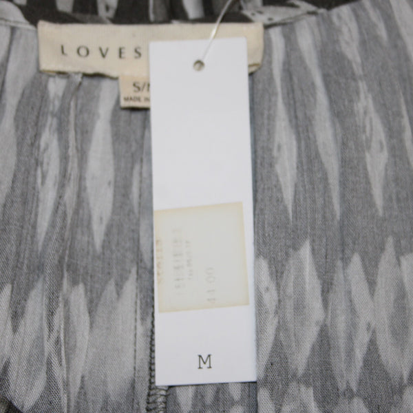 Love Stitch Top NEW $44 Sz S/M Gray White Asymmetrical Tassled 100% Rayon Top