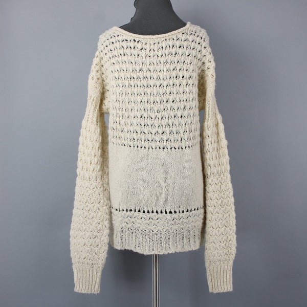 Free People Sz XS Beige Open Knit Acrylic Blend Oversize Scoop Slouch Sweater