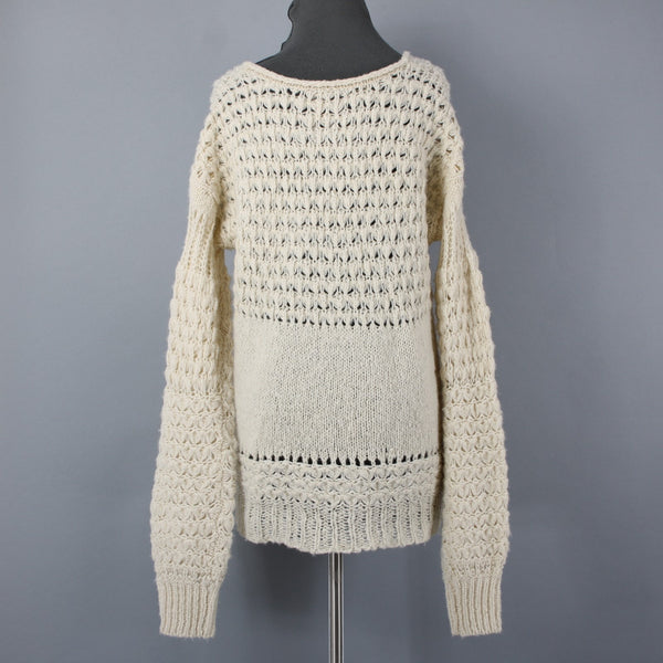 Free People Sz XS Beige Open Knit Acrylic Blend Oversize Scoop Slouch Sweater