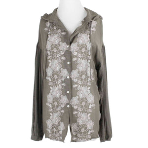 Kye Mi NEW Sz S Olive Green White Sheer Hooded 100% Rayon Top