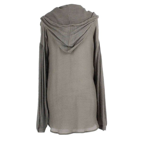 Kye Mi NEW Sz S Olive Green White Sheer Hooded 100% Rayon Top