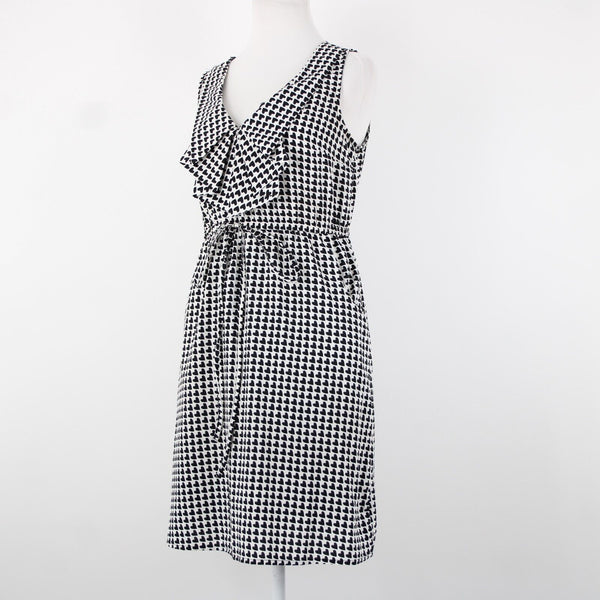 MG Collection Sz 6 Black White Hearts Pockets Lined Drawstring 100% Poly Dress