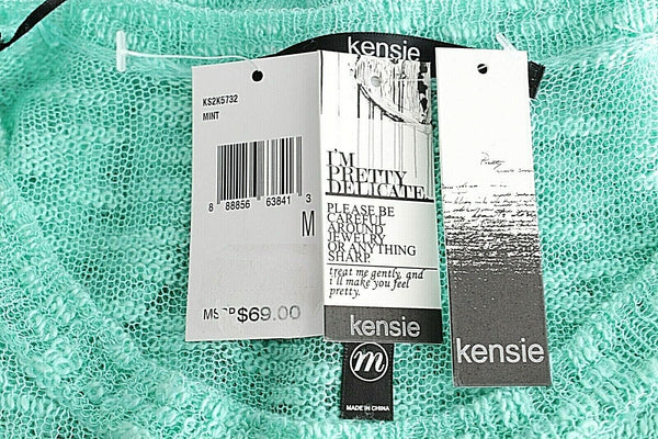 Kensie NEW $69 M Mint Delicate Open Weave Gathered 100% Acrylic Sweater
