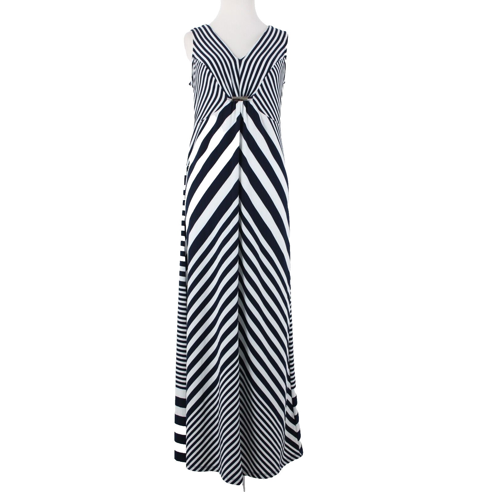 NY Collection NEW $70 Sz S Navy Blue White Striped Silver Accent Polyester Dress