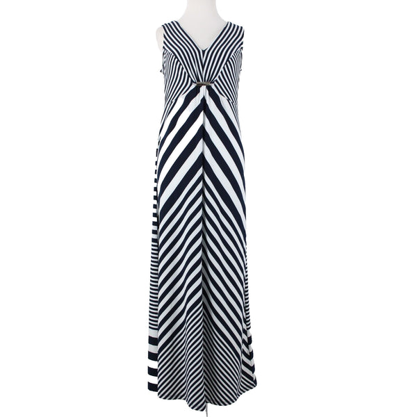 NY Collection NEW $70 Sz S Navy Blue White Striped Silver Accent Polyester Dress