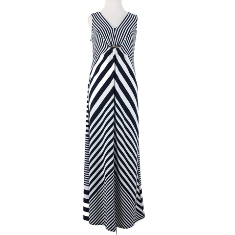 NY Collection NEW $70 Sz S Navy Blue White Striped Silver Accent Polyester Dress