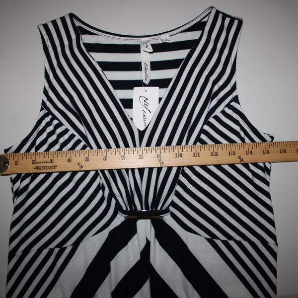 NY Collection NEW $70 Sz S Navy Blue White Striped Silver Accent Polyester Dress