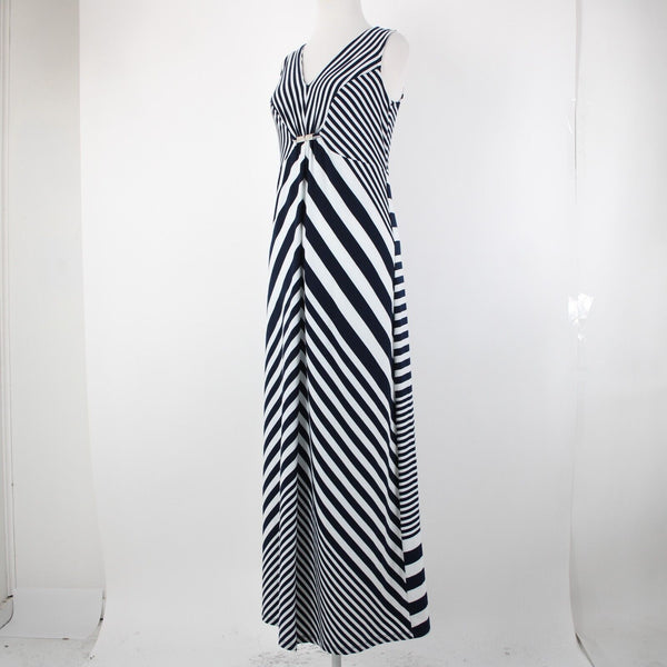 NY Collection NEW $70 Sz S Navy Blue White Striped Silver Accent Polyester Dress