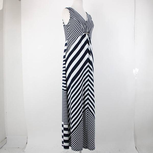 NY Collection NEW $70 Sz S Navy Blue White Striped Silver Accent Polyester Dress