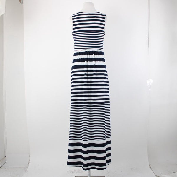 NY Collection NEW $70 Sz S Navy Blue White Striped Silver Accent Polyester Dress
