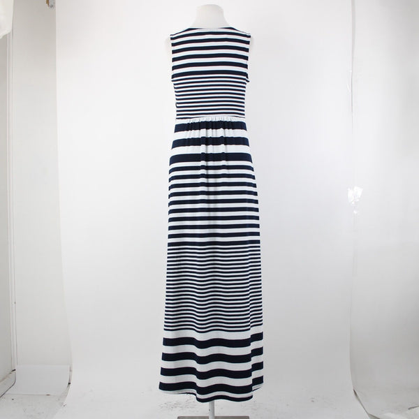NY Collection NEW $70 Sz S Navy Blue White Striped Silver Accent Polyester Dress