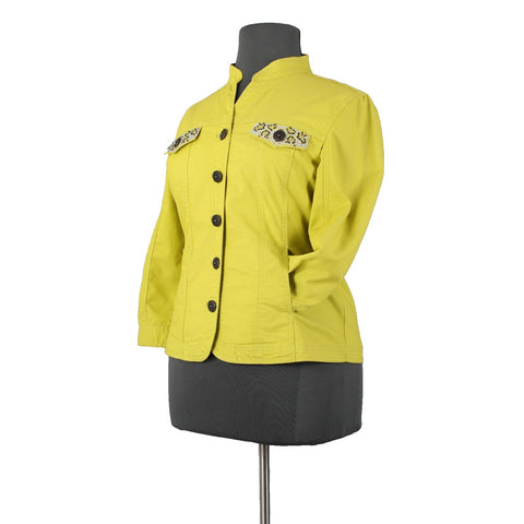 Prosper Devine Sz XL Lime Green Rhinestone 3/4 Slv Pckt Cotton Poly Spndx Jacket