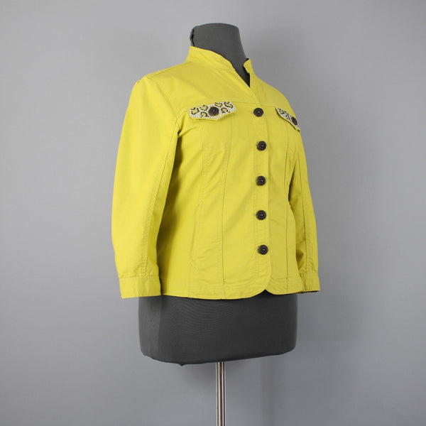 Prosper Devine Sz XL Lime Green Rhinestone 3/4 Slv Pckt Cotton Poly Spndx Jacket