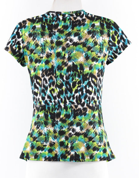 Elementz Sz PS Green Teal Black Multi Leopard Polyester Blend Ruched Top