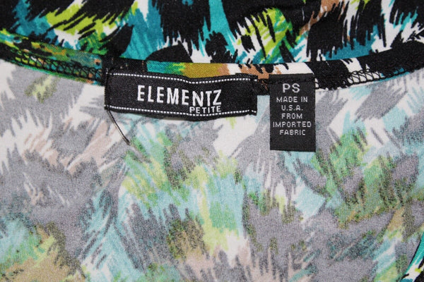 Elementz Sz PS Green Teal Black Multi Leopard Polyester Blend Ruched Top