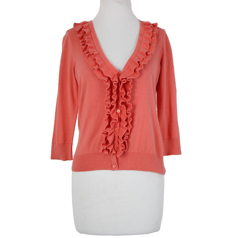 Talbots Sz XS Pink Ruffles Buttons 100% Pima Cotton Cardigan Sweater