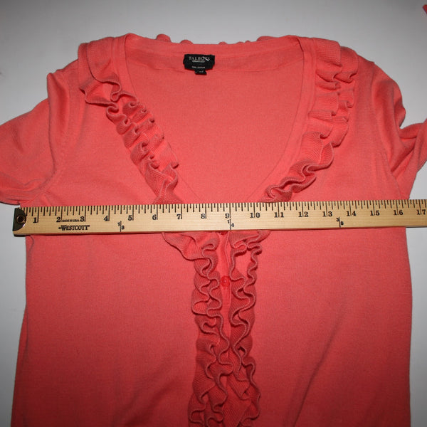 Talbots Sz XS Pink Ruffles Buttons 100% Pima Cotton Cardigan Sweater