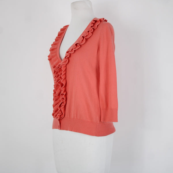 Talbots Sz XS Pink Ruffles Buttons 100% Pima Cotton Cardigan Sweater