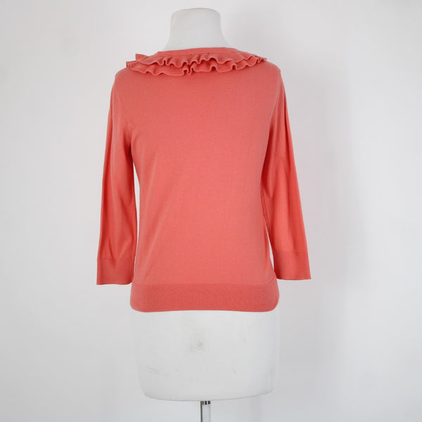 Talbots Sz XS Pink Ruffles Buttons 100% Pima Cotton Cardigan Sweater