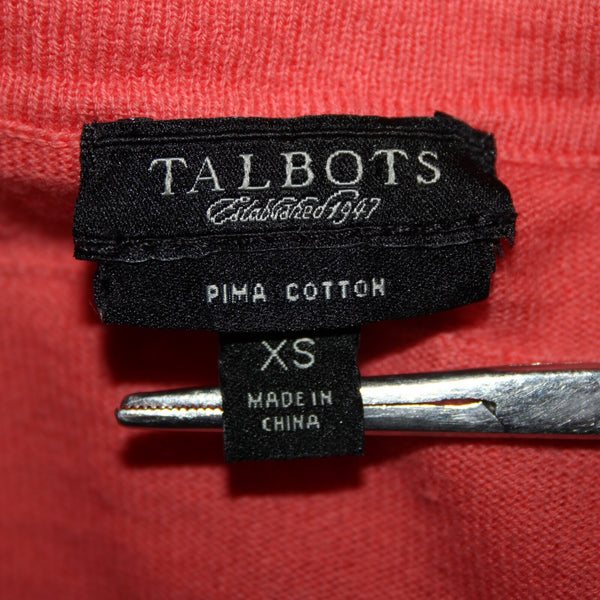 Talbots Sz XS Pink Ruffles Buttons 100% Pima Cotton Cardigan Sweater