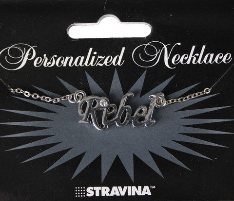 REBEL Name NEW Silvertone Rhinestone 14.5" w 4.5" Multi Ring Extender Necklace