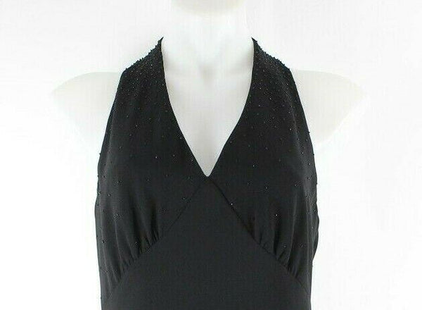 Evan Picone Sz 12 Black Lined Beaded Detail Long 100% Polyester Gown Dress