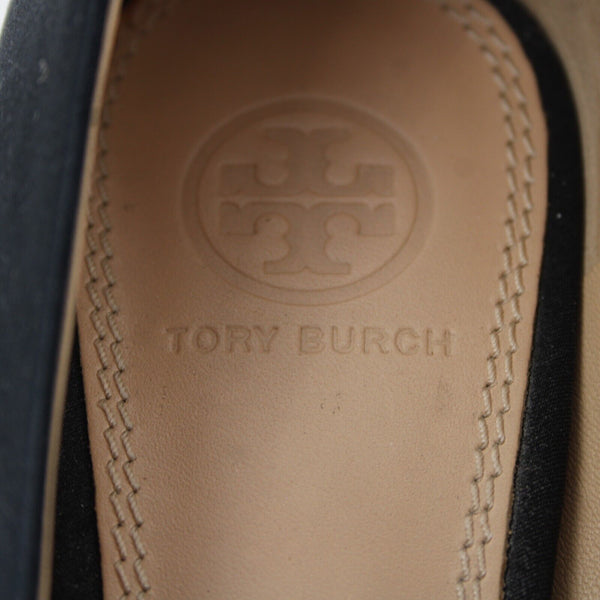 Tory Burch Sz 8.5 M Black Rhinestones Pointed Toe Leather Satin 3.5" Heel