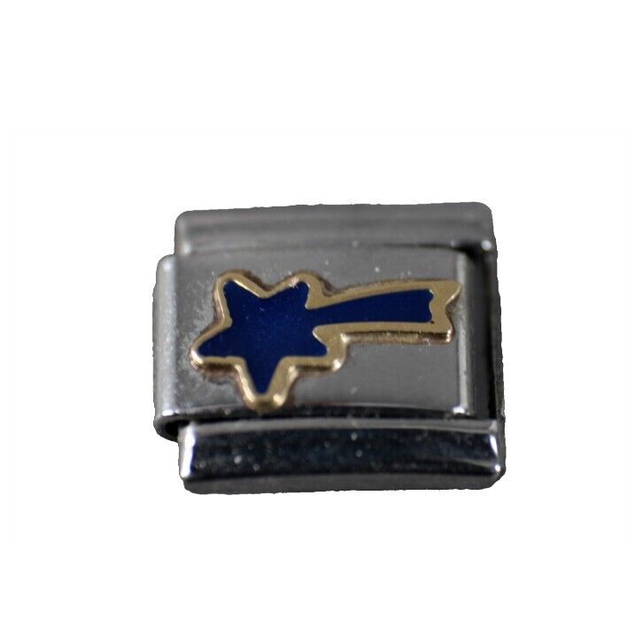 Boxing "Shooting Star" Stainless Steel Blue Enamel Stretch Link Italian Charm
