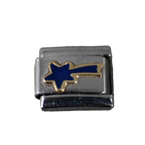 Boxing "Shooting Star" Stainless Steel Blue Enamel Stretch Link Italian Charm