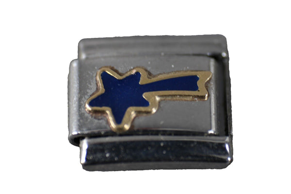 Boxing "Shooting Star" Stainless Steel Blue Enamel Stretch Link Italian Charm