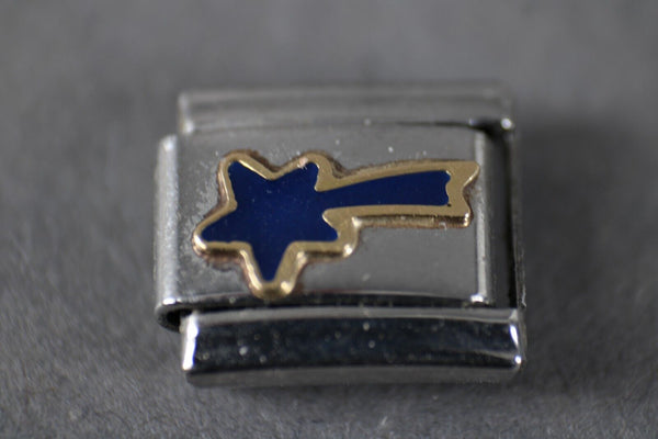 Boxing "Shooting Star" Stainless Steel Blue Enamel Stretch Link Italian Charm