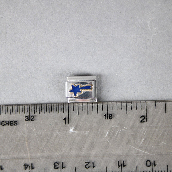 Boxing "Shooting Star" Stainless Steel Blue Enamel Stretch Link Italian Charm